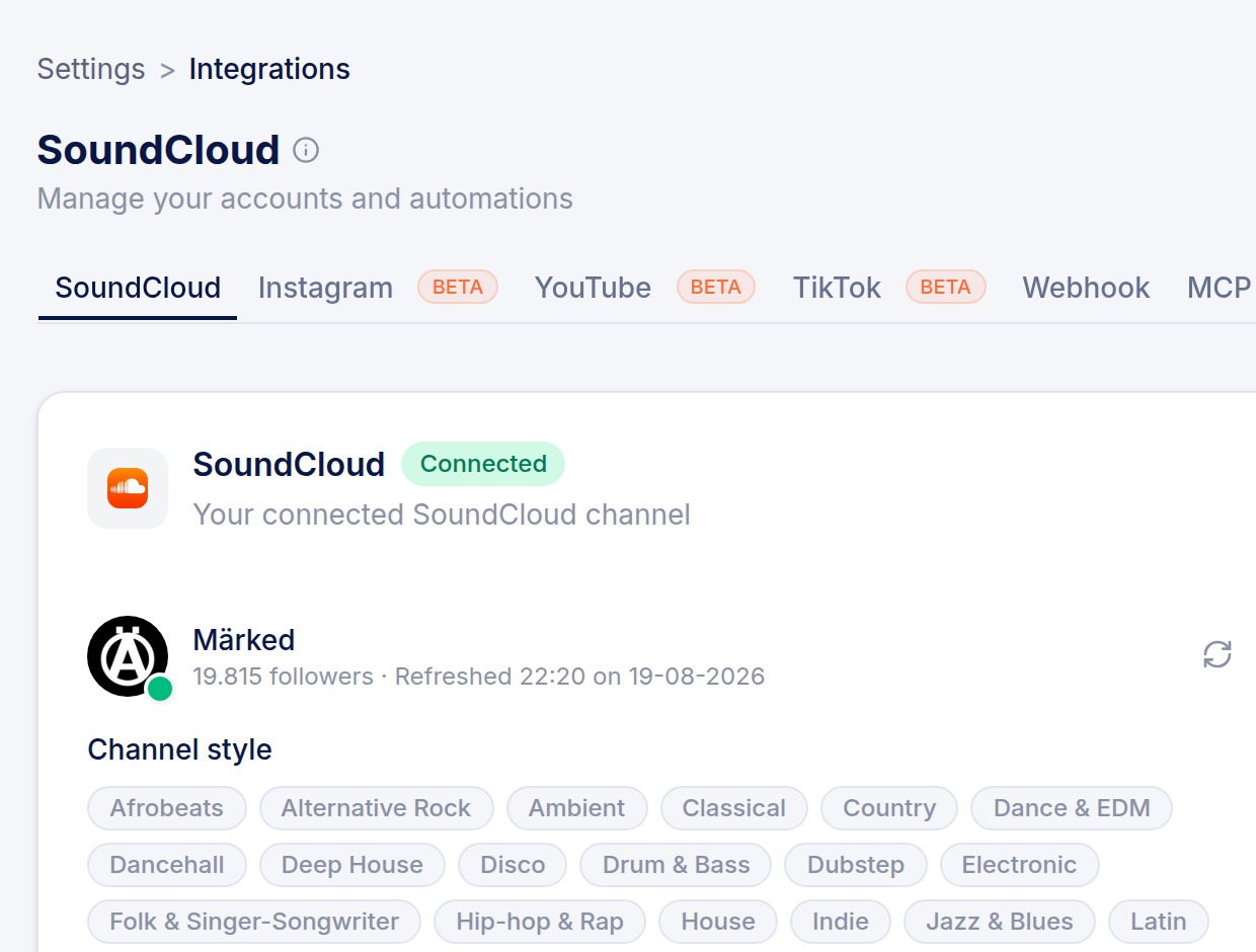 Premierely connected channels - SoundCloud, Instagram, YouTube and TikTok publishing from one approval